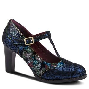 Nearly New I’Artiste Spring Step Mazie Leather Floral TStrap Heels 38 7.5-8